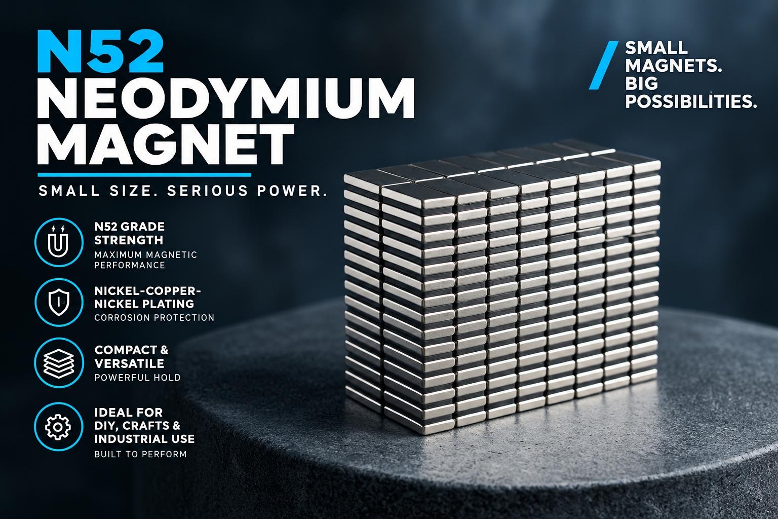 Rare Earth Neodymium Magnet - 1" x 1/2" x 1/8" Thick - N52 Power (256-PACK)